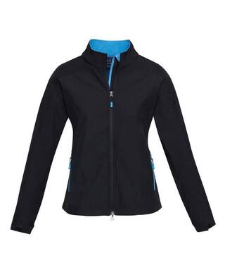 WORKWEAR, SAFETY & CORPORATE CLOTHING SPECIALISTS Geneva Ladies Softshell Jacket-Black / Cyan-2XL