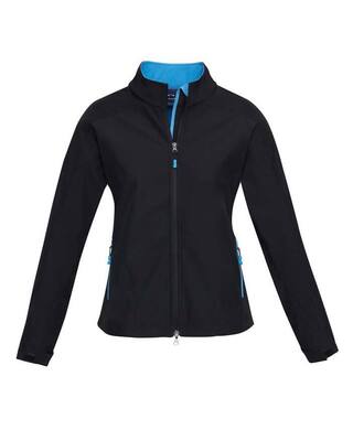 WORKWEAR, SAFETY & CORPORATE CLOTHING SPECIALISTS - Geneva Ladies Softshell Jacket-Black / Cyan-S