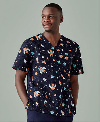 WORKWEAR, SAFETY & CORPORATE CLOTHING SPECIALISTS Space Party Mens Scrub Top