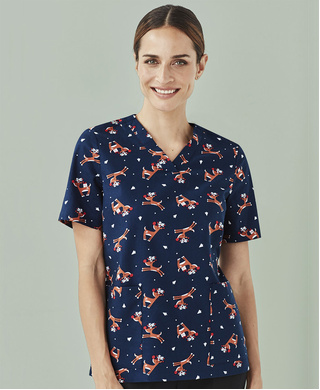 WORKWEAR, SAFETY & CORPORATE CLOTHING SPECIALISTS Womens Christmas S/S V-Neck Scrub Top