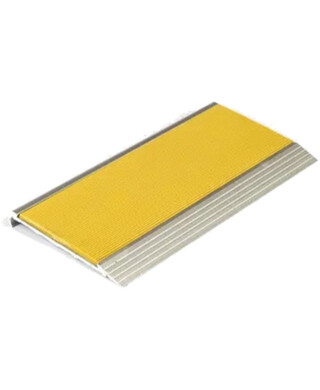 WORKWEAR, SAFETY & CORPORATE CLOTHING SPECIALISTS - Stair Nosing 75 x 10 x 3620mm Natural Anodised with PVC Insert - Yellow