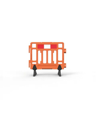 WORKWEAR, SAFETY & CORPORATE CLOTHING SPECIALISTS Plastic Fence Barrier with Rubber Foot 1100 x 1000mm - Hi-vis Orange with Reflective Panels