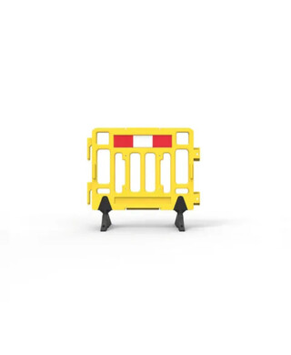 WORKWEAR, SAFETY & CORPORATE CLOTHING SPECIALISTS - Plastic Fence Barrier with Rubber Foot 1100 x 1000mm - Hi-vis Yellow with Reflective Panels