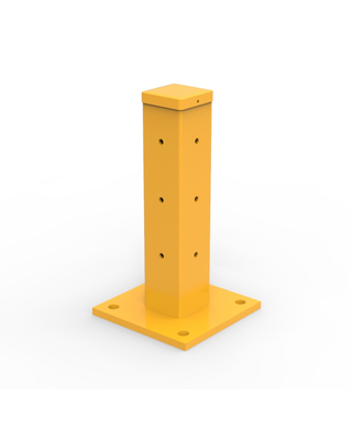 WORKWEAR, SAFETY & CORPORATE CLOTHING SPECIALISTS - Rib-Rail Single Height Post 480mm Including Fixings - Powder Coated Safety Yellow