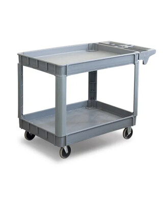 WORKWEAR, SAFETY & CORPORATE CLOTHING SPECIALISTS - Utility Cart - 2 Level Service Cart - Plastic with Castors and Handle