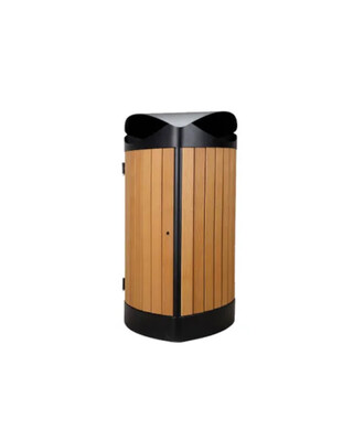 WORKWEAR, SAFETY & CORPORATE CLOTHING SPECIALISTS - Outdoor Waste Bin - Rain Top 55lt - Powder Coated Black with Timber Slats