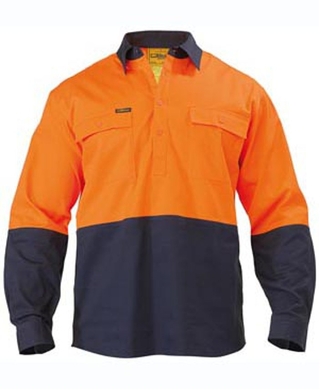 WORKWEAR, SAFETY & CORPORATE CLOTHING SPECIALISTS - Closed Front Hi Vis Drill Shirt - Long Sleeve