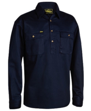 WORKWEAR, SAFETY & CORPORATE CLOTHING SPECIALISTS - Closed Front Cotton Drill Shirt - Long Sleeve