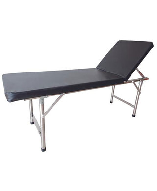 WORKWEAR, SAFETY & CORPORATE CLOTHING SPECIALISTS Examination Table, Stainless Steel Frame, Leather Upholstered Couch, Adjustable Head Section Up To 70 Degrees. - Gst Free