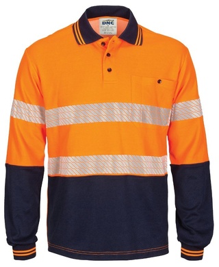 WORKWEAR, SAFETY & CORPORATE CLOTHING SPECIALISTS HiVis Segment Taped Cotton Backed Polo- Long Sleeve