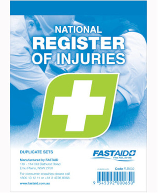 WORKWEAR, SAFETY & CORPORATE CLOTHING SPECIALISTS REGISTER OF INJURIES BOOK, CARBONLESS DUPLICATE COPIES