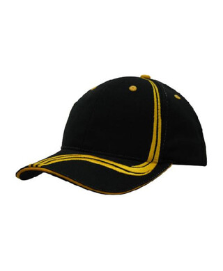 WORKWEAR, SAFETY & CORPORATE CLOTHING SPECIALISTS - Brushed Heavy Cotton Cap w/ Waving Stripes on Crown & Peak