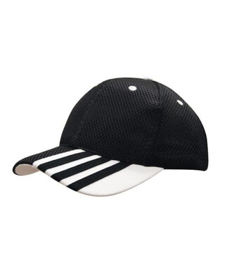 WORKWEAR, SAFETY & CORPORATE CLOTHING SPECIALISTS - Sandwich Mesh Cap with Striping on Peak