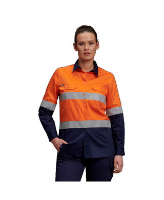 WORKWEAR, SAFETY & CORPORATE CLOTHING SPECIALISTS Originals - Women's Reflective Spliced Drill Shirt L/S - 'Hoop' Pattern