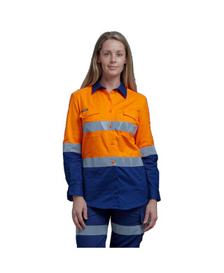 WORKWEAR, SAFETY & CORPORATE CLOTHING SPECIALISTS Workcool - Workcool 2 Women's Reflect Spliced Shirt L/S 'Hoop' Pattern