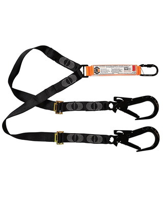 WORKWEAR, SAFETY & CORPORATE CLOTHING SPECIALISTS - LINQ Elite Double Leg Shock Absorbing 2M Adjustable Lanyard  with Hardware KS & ST X2