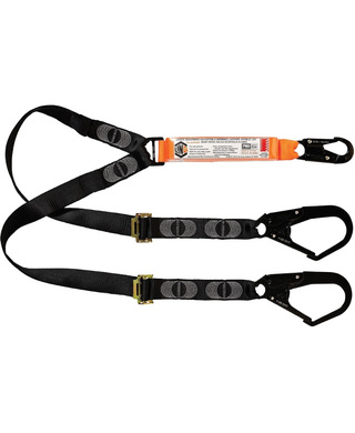 WORKWEAR, SAFETY & CORPORATE CLOTHING SPECIALISTS - LINQ Elite Double Leg Shock Absorbing 2M Adjustable Lanyard with Hardware SN & SD X2