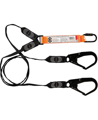 WORKWEAR, SAFETY & CORPORATE CLOTHING SPECIALISTS - LINQ Elite Double Leg Shock Absorbing Webbing Lanyard with Hardware KD & SD X2