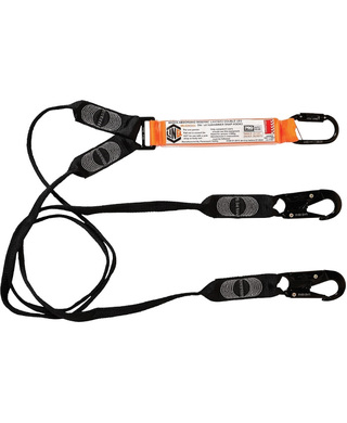 WORKWEAR, SAFETY & CORPORATE CLOTHING SPECIALISTS - LINQ Elite Double Leg Shock Absorbing Webbing Lanyard with Hardware KD & SN X2