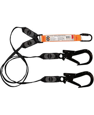 WORKWEAR, SAFETY & CORPORATE CLOTHING SPECIALISTS - LINQ Elite Double Leg Shock Absorbing Webbing Lanyard with Hardware KD & ST X2