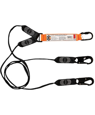 WORKWEAR, SAFETY & CORPORATE CLOTHING SPECIALISTS - LINQ Elite Double Leg Shock Absorbing Webbing Lanyard with Hardware KS & SN X2