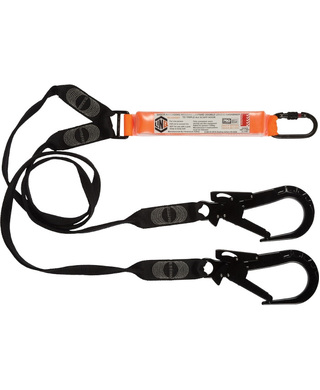 WORKWEAR, SAFETY & CORPORATE CLOTHING SPECIALISTS - LINQ Elite Double Leg Shock Absorbing Webbing Lanyard with Hardware KS & ST X2