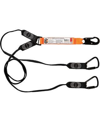 WORKWEAR, SAFETY & CORPORATE CLOTHING SPECIALISTS - LINQ Elite Double Leg Shock Absorbing Webbing Lanyard with Hardware SN & KT X2