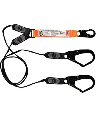 WORKWEAR, SAFETY & CORPORATE CLOTHING SPECIALISTS - LINQ Elite Double Leg Shock Absorbing Webbing Lanyard with Hardware SN & SD X2