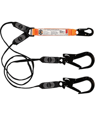 WORKWEAR, SAFETY & CORPORATE CLOTHING SPECIALISTS - LINQ Elite Double Leg Shock Absorbing Webbing Lanyard with Hardware SN & ST X2