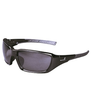 WORKWEAR, SAFETY & CORPORATE CLOTHING SPECIALISTS MACK FLYER SAFETY SPEC SMOKE POLARISED LENS BLACK FRAME.MOQ 12 PAIRS