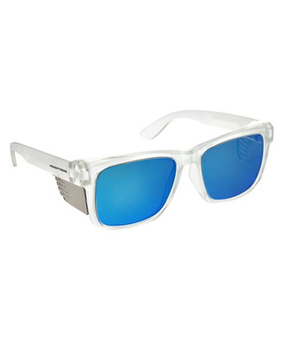 WORKWEAR, SAFETY & CORPORATE CLOTHING SPECIALISTS SAFETY GLASSES FRONTSIDE POLARISED BLUE REVO LENS WITH CLEAR FRAME