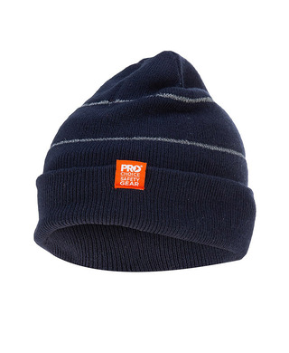 WORKWEAR, SAFETY & CORPORATE CLOTHING SPECIALISTS - Navy Beanie with Retro-reflective Stripes