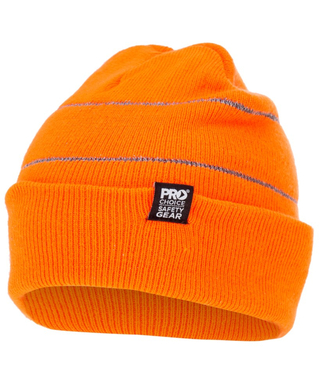 WORKWEAR, SAFETY & CORPORATE CLOTHING SPECIALISTS - Hi-Vis Orange Beanie with Retro-reflective Stripes