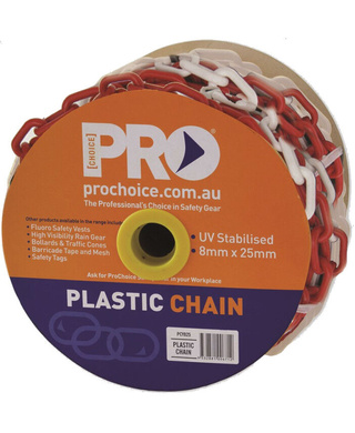 WORKWEAR, SAFETY & CORPORATE CLOTHING SPECIALISTS 8mm RED/WHITE plastic chain. Length 25mt. Per roll