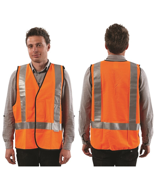 WORKWEAR, SAFETY & CORPORATE CLOTHING SPECIALISTS - Safety Vests - Orange Day / Night Use with H Back pattern Reflective Tape