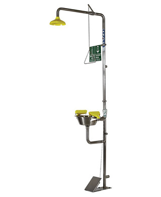 WORKWEAR, SAFETY & CORPORATE CLOTHING SPECIALISTS Combination Shower With Triple Nozzle Eye & Face Wash With Bowl & Foot Treadle