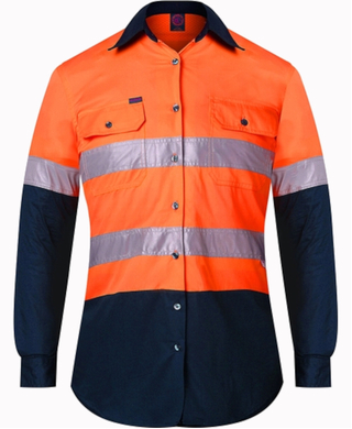 WORKWEAR, SAFETY & CORPORATE CLOTHING SPECIALISTS - Ladies Long Sleeve Vented Shirts w/ 3M 8910 Reflective Tape