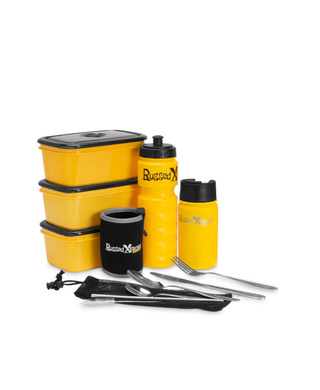 WORKWEAR, SAFETY & CORPORATE CLOTHING SPECIALISTS Reusable Crib Kit: 3x1100ml containers, 650ml water bottle, 350ml thermal mug, 6pc cutlery set & can cooler.