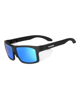WORKWEAR, SAFETY & CORPORATE CLOTHING SPECIALISTS Cross Fit Frozen Blk Frame Sky Blue Mirror Lens/Inc Spare X-Fit Temples