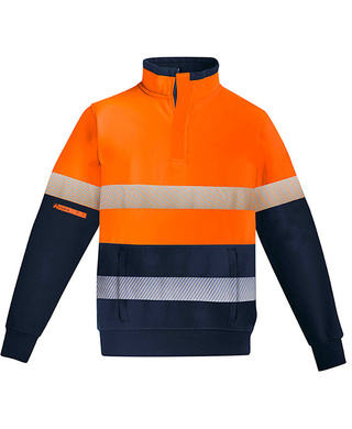 WORKWEAR, SAFETY & CORPORATE CLOTHING SPECIALISTS Mens Orange Flame Hi Vis 1/4 Zip Fleece Pullover - Hoop Taped