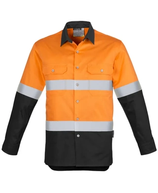 WORKWEAR, SAFETY & CORPORATE CLOTHING SPECIALISTS - Mens Hi Vis Industrial L/S Shirt - Hoop Taped