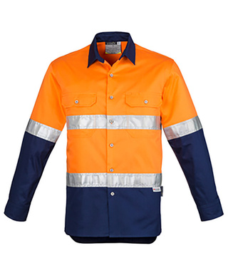 WORKWEAR, SAFETY & CORPORATE CLOTHING SPECIALISTS - Mens Hi Vis Industrial L/S Shirt - Hoop Taped
