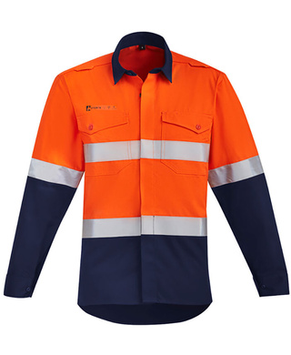 WORKWEAR, SAFETY & CORPORATE CLOTHING SPECIALISTS Mens Orange Flame Hi Vis Open Front Shirt - Hoop Taped