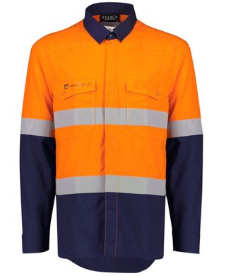 WORKWEAR, SAFETY & CORPORATE CLOTHING SPECIALISTS Mens Orange Flame Lightweight Ripstop Spliced Shirt - Hoop Taped