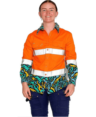 WORKWEAR, SAFETY & CORPORATE CLOTHING SPECIALISTS WOMENS SPUN OUT HI VIS DAY/ NIGHT ORANGE FULL PLACKET WORKSHIRT