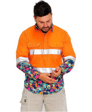 WORKWEAR, SAFETY & CORPORATE CLOTHING SPECIALISTS - MENS VENTURA HI VIS DAY/NIGHT 1/2 PLACKET ORANGE WORKSHIRT