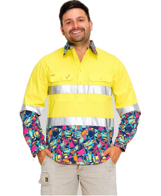 WORKWEAR, SAFETY & CORPORATE CLOTHING SPECIALISTS - MENS VENTURA HI VIS DAY/ NIGHT 1/2 PLACKET YELLOW WORKSHIRT