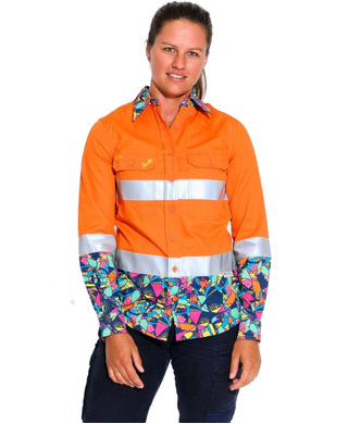 WORKWEAR, SAFETY & CORPORATE CLOTHING SPECIALISTS - WOMENS VENTURA HI VIS DAY/ NIGHT ORANGE FULL PLACKET WORKSHIRT