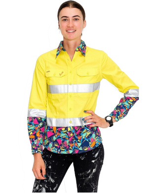 WORKWEAR, SAFETY & CORPORATE CLOTHING SPECIALISTS - WOMENS VENTURA HI VIS DAY/ NIGHT YELLOW FULL PLACKET WORKSHIRT