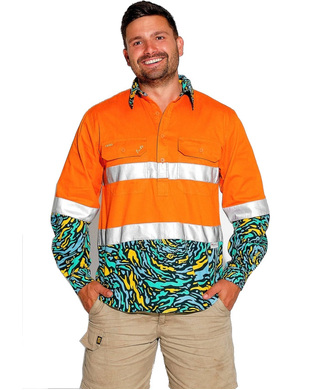 WORKWEAR, SAFETY & CORPORATE CLOTHING SPECIALISTS MENS SPUN OUT HI VIS DAY/ NIGHT ORANGE 1/2 PLACKET WORKSHIRT